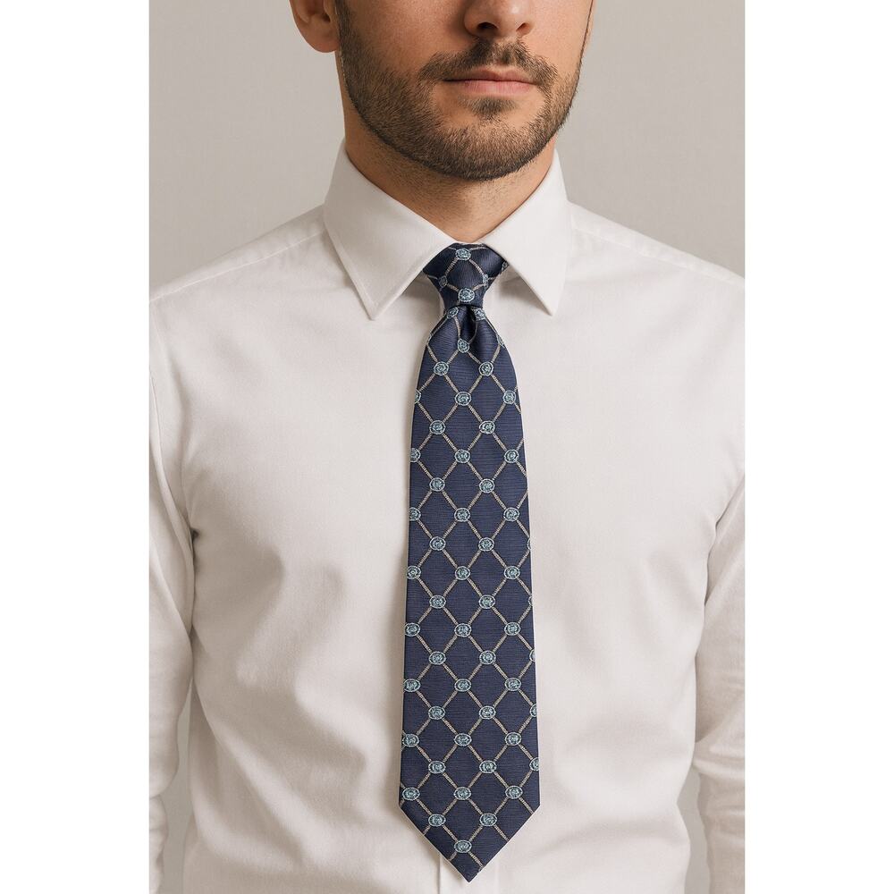 Gucci Silk Tie Navy Blue Monogram Pattern – 58” Standard Length vintage style